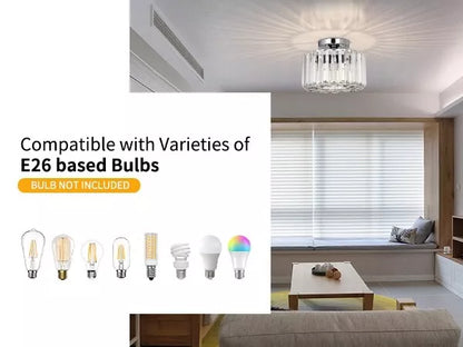 Crystal Chandelier Ceiling Light – Modern Glass Pendant in Silver Finish