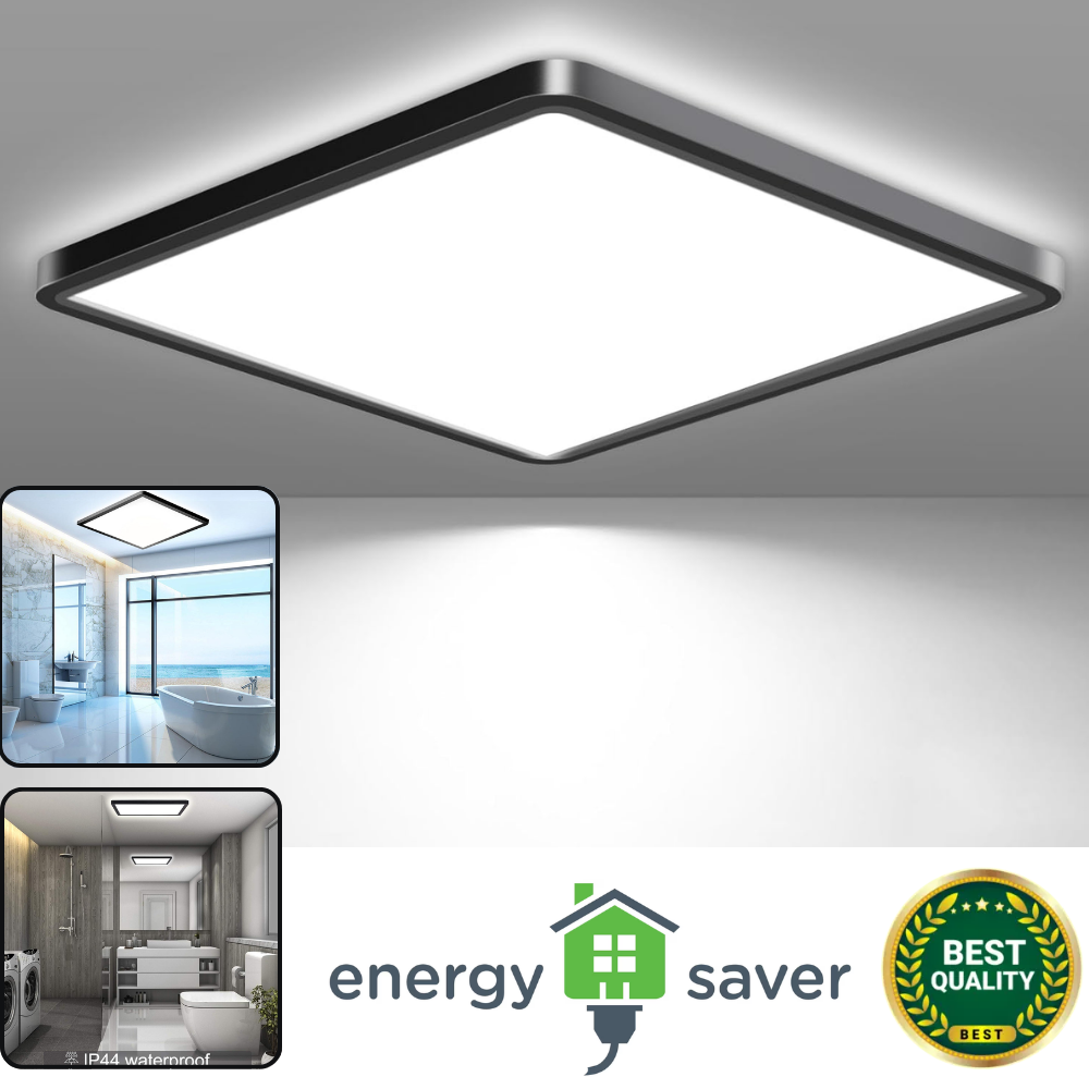 36W Square LED Ceiling Light. 3300LM. 5000K Daylight. IP44 Waterproof. Slim Black Design
