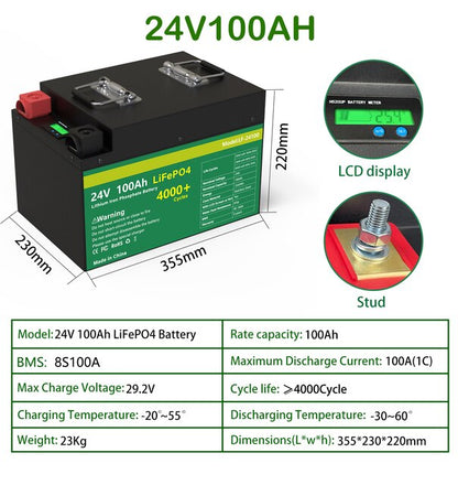 24V 200AH LiFePO4 Battery Pack 300Ah Lithium Solar Battery Grand A Cells Built-in BMS 4000+ Cycle For RV Boat NO TAX LiFePO4 48V