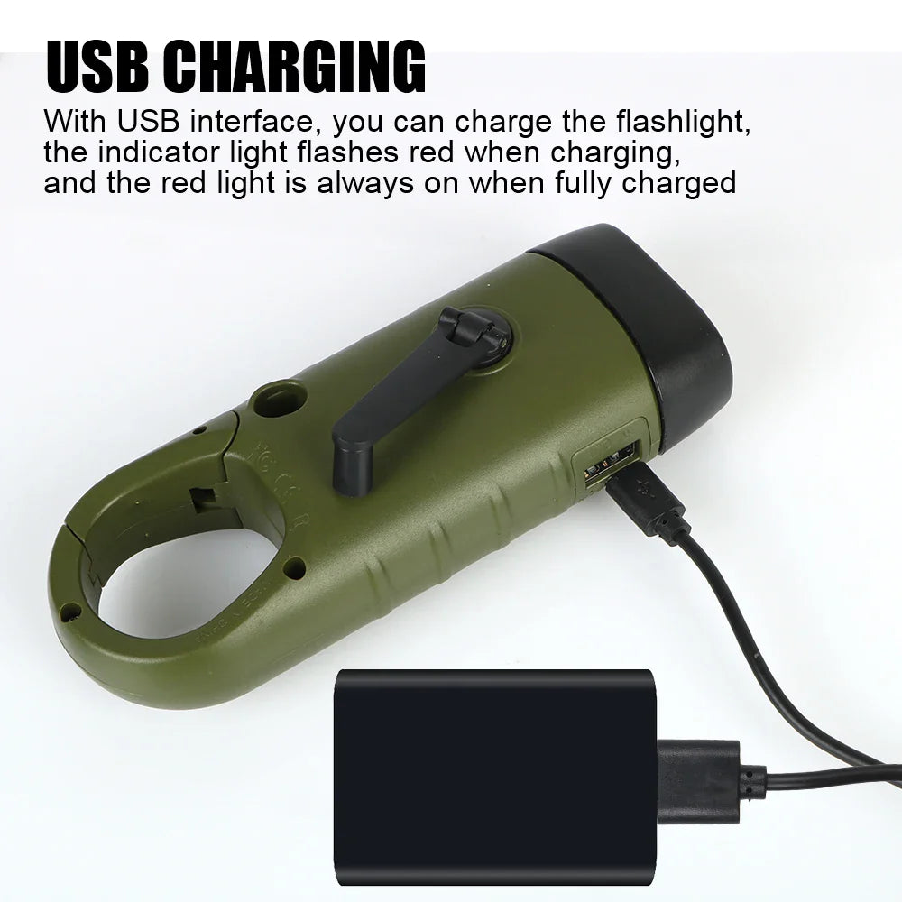 LED Flashlight Solar Flashlight For Fishing Boating Hiking Survival Gear Power Bank Rechargeable Emergency Hand Crank Dynamo