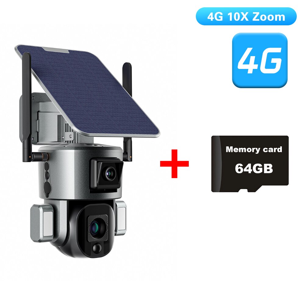 PEGATAH 8MP 4G Wireless Solar Camera - 4K WiFi Dual Lens 10X Solar Panel Human Detection PTZ Security Cam Waterproof ip Cameras