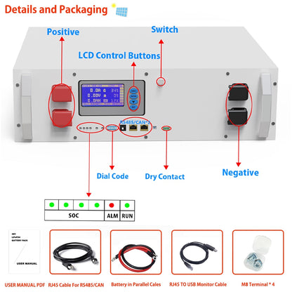 48V LiFePO4 Battery 51.V 6Kwh 120Ah 100Ah 60Ah 6000+ Cycles 108% Capacity Max 32 Parallel PC Monitor RS485/CAN 10Year Warranty