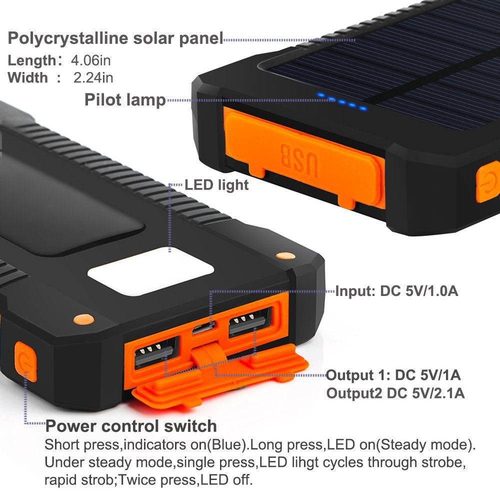 Solar Power Bank Waterproof 50000mAh Solar Charger USB Ports External Charger Powerbank for Xiaomi 5S Smartphone with LED Light