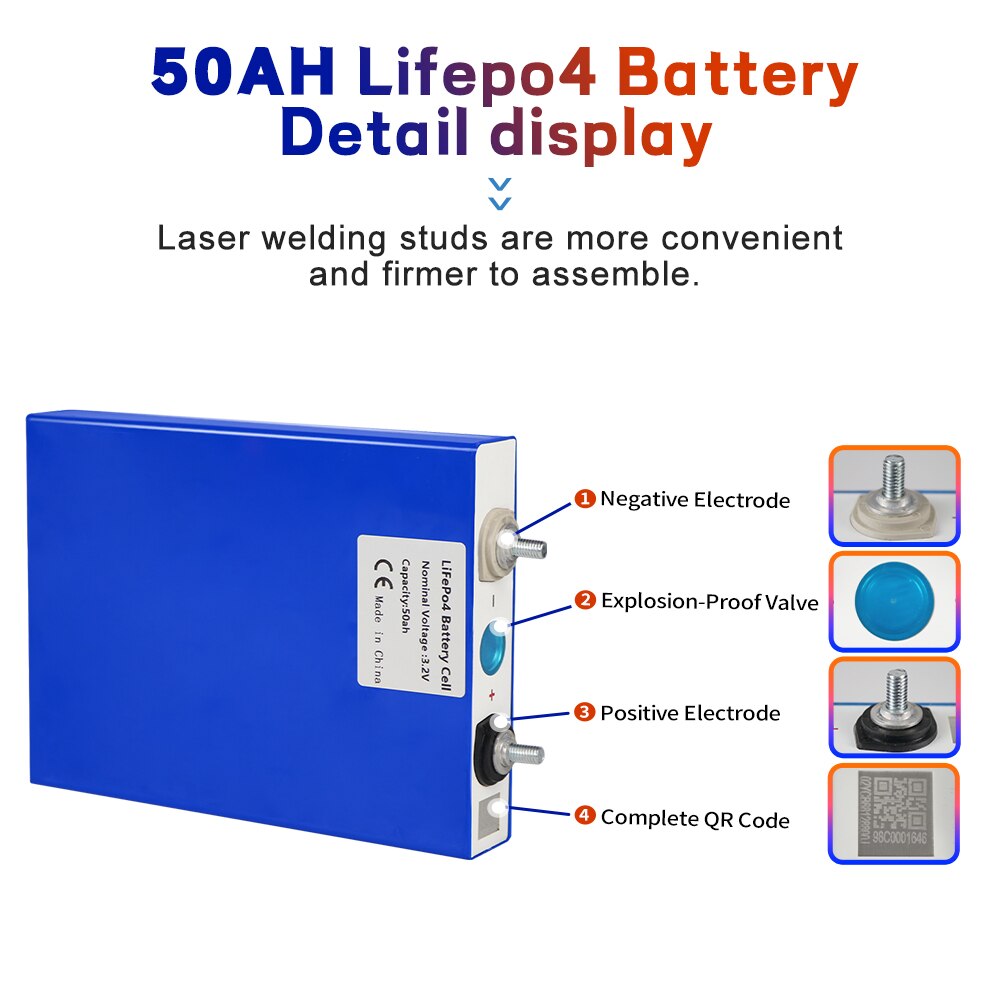 3.2V 50AH Lifepo4 Battery Lithium Iron Phosphate Deep Cycle Solar Battery DIY Cells For 12V 24V 48V RV Campers Yacht Golf Carts