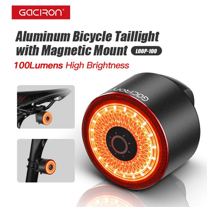 Gaciron LOOP-100 Smart Brake Bike Tail light  - Bicycle Rear Light Magnetic Mounting For Seat Tube & Saddle Waterproof Bike Lamp