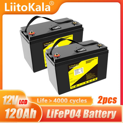 LiitoKala 12v 120ah Capacity lifepo4 12.8V battery solar battery pack RV Rechargeable Lithium Iron with bms for Outdoor camping
