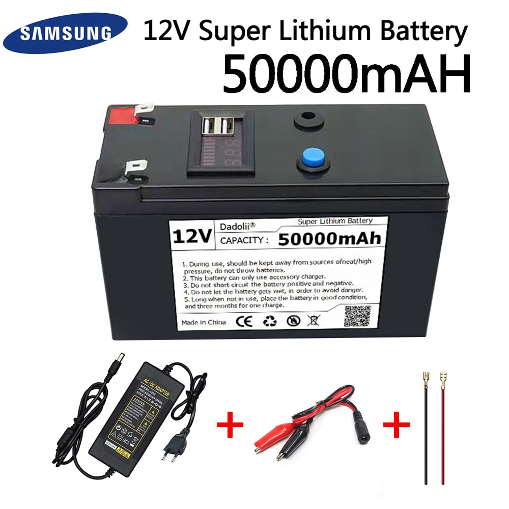 12V Battery 50Ah 18650 lithium battery pack Rechargeable battery for solar energy electric vehicle battery+12.6v3A charger