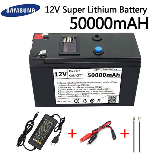 12V Battery 50Ah 18650 lithium battery pack Rechargeable battery for solar energy electric vehicle battery+12.6v3A charger
