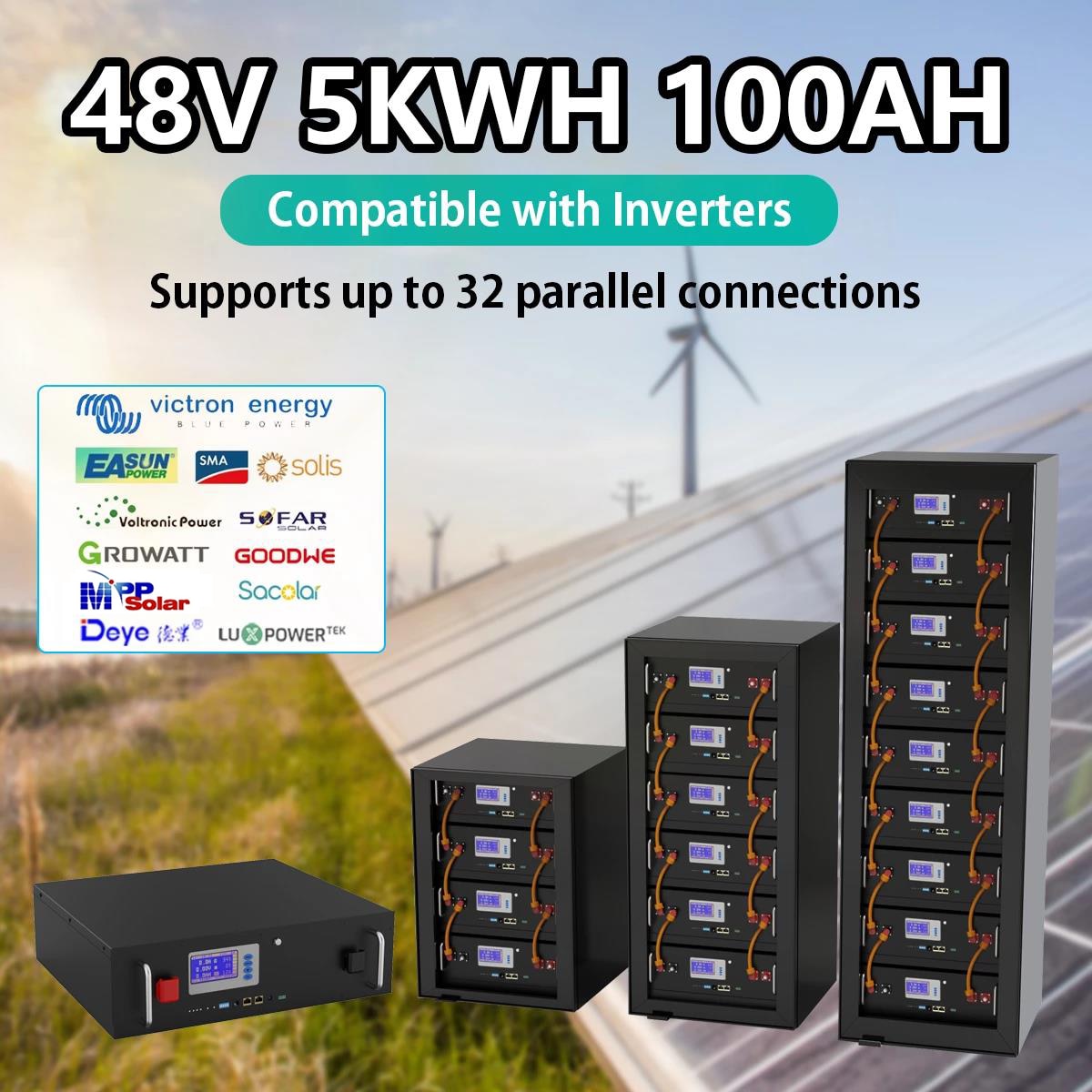 LiFePO4 48V 100AH Battery Pack - 5KW Lithium Solar Battery 6000+ Cycles PC Control RS485/CAN Communication For Home Energy Storage