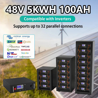 LiFePO4 48V 100AH Battery Pack - 5KW Lithium Solar Battery 6000+ Cycles PC Control RS485/CAN Communication For Home Energy Storage