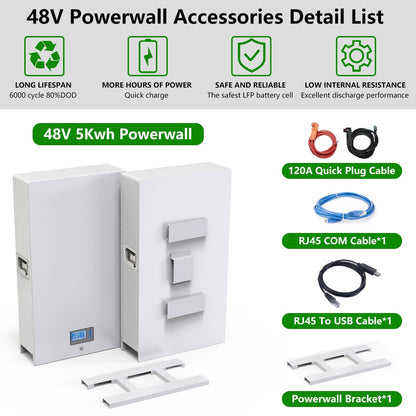 48V Powerwall 100Ah 200Ah LiFePO4 Battery - 6000+ Cycle CAN RS485 16S BMS 51.2V 5Kw 10Kw For PV Solar Off/On Grid 10Years Warranty