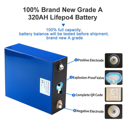GRADE A 3.2V Lifepo4 320Ah Battery BRAND NEW Deep 6000 Cycles Rechargeable Batteri Pack DIY Vans RV Boats Golf Carts Solar Cells