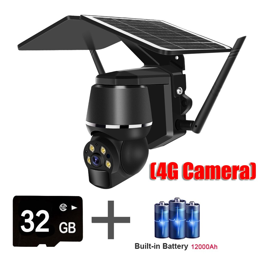 4G 5MP Outdoor Solar Panel Camara - Vigilancia WiFi Surveillance Camera Security Protection CCTV 360 PTZ Motion Detection Smart