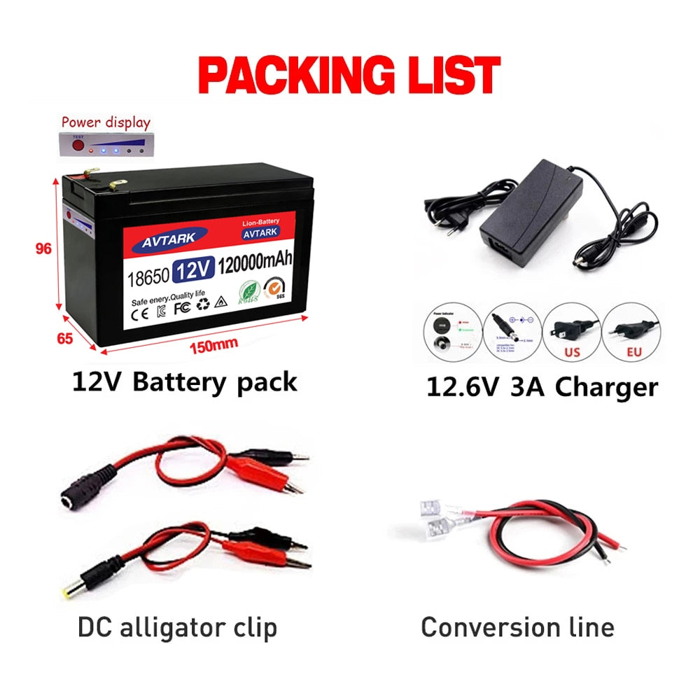 2023 Upgraded 12V 120Ah Built-In High Current 30A BMS 18650 Lithium Battery Pack For Solar Panels Batterie electric vehicle