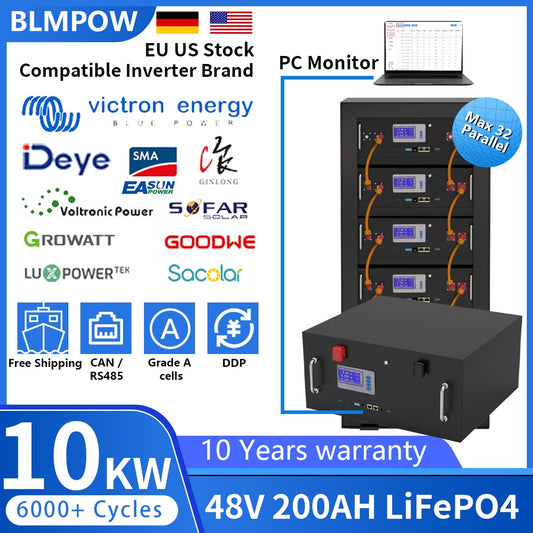 48V 200Ah 100AH LiFePO4 Battery Pack CAN/RS485 32 Parellel 10KW 5KW Super Capacity 6000+ Cycle PC Monitor 200A BMS For Solar