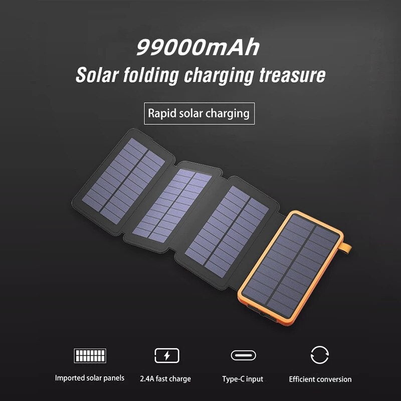 100000mAh Waterproof Solar Power Bank Outdoor Camping Portable Folding Solar Panels 5V 2A USB Output Device Sun Power For Phone