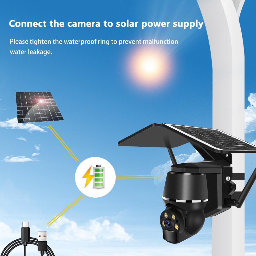 4G 5MP Outdoor Solar Panel Camara - Vigilancia WiFi Surveillance Camera Security Protection CCTV 360 PTZ Motion Detection Smart