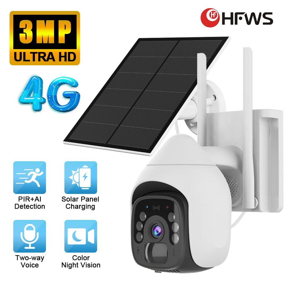 HFWVISION  BS9  4G Ptz Camera - 3MP Battery Camera with 5W Solar Panels 18000mAh Battery 4G SIM Card Surveillance Cctv Outdoor Security Protection