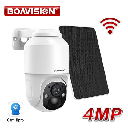 BOAVISION D4 Solar Camera - Wireless WIFI Solar Panel Outdoor 2MP 4MP PIR Human Detection Built-in 9000mah Rechargeble Battery Security Camera