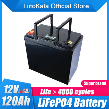 LiitoKala 12v 120ah Capacity lifepo4 12.8V battery solar battery pack RV Rechargeable Lithium Iron with bms for Outdoor camping