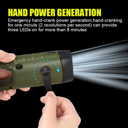 LED Flashlight Solar Flashlight For Fishing Boating Hiking Survival Gear Power Bank Rechargeable Emergency Hand Crank Dynamo