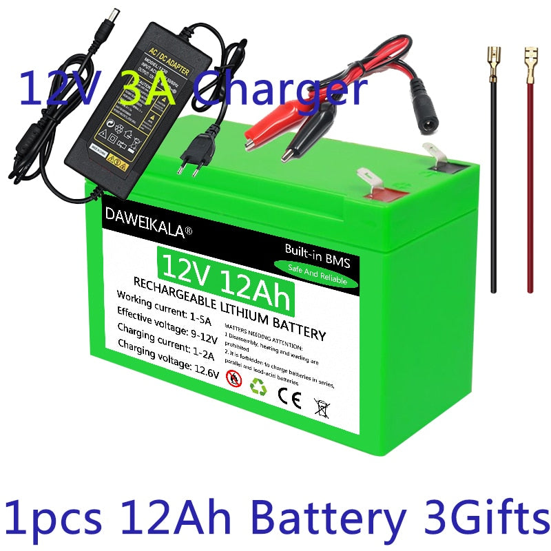 12V Battery 18650 Battery Pack 18650 lithium battery recharable battery Solar storage Battery Electric lighting 12V 3A Charger