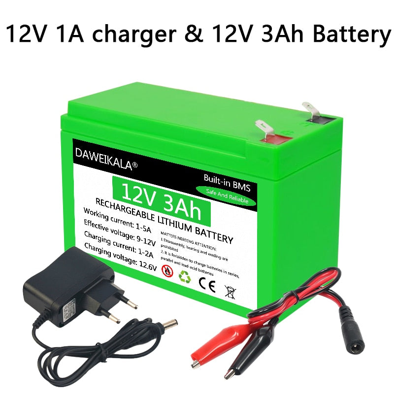 12V Battery 18650 Battery Pack 18650 lithium battery recharable battery Solar storage Battery Electric lighting 12V 3A Charger