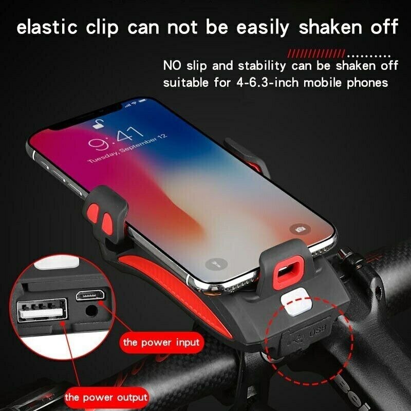 5 IN 1 Led Bicycle Light Front - USB Rechargeable Solar Horn Phone Holder bicycle Lamp 4000mAh Flashlight for Bike Light Lantern