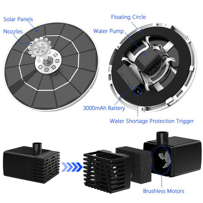 AISITIN 5.5W LED Solar Fountain - Solar Water Fountains with 3000mAh Battery 6 Nozzles. for Bird Bath. Garden and Outdoor.etc.