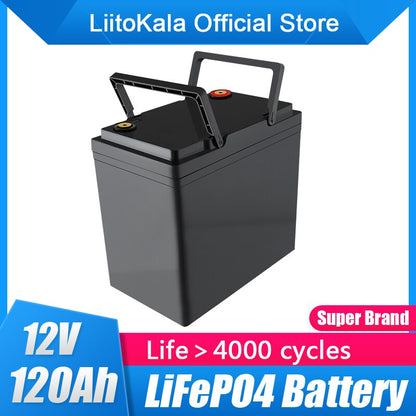 LiitoKala 12v 120ah Capacity lifepo4 12.8V battery solar battery pack RV Rechargeable Lithium Iron with bms for Outdoor camping