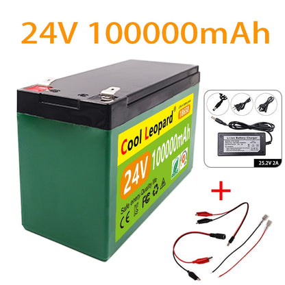 Cool Leopard NEW 24V 100AH 18650 Lithium Battery .For Lnverter Solar Street Light E-Bike Scooter+ 25.2V 2A Charger Built-In BMS