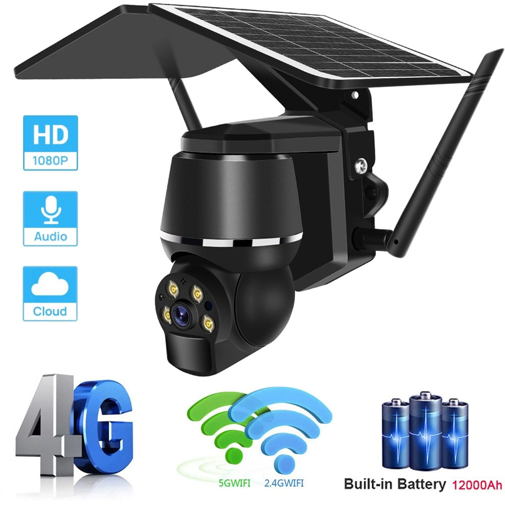 4G 5MP Outdoor Solar Panel Camara - Vigilancia WiFi Surveillance Camera Security Protection CCTV 360 PTZ Motion Detection Smart