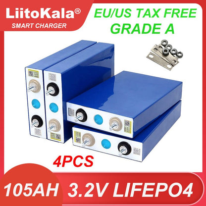 Liitokala 3.2V 105Ah LiFePO4 battery Lithium iron phospha DIY 4s 12V 24V Motorcycle Electric Car travel Solar Batteries TAX FREE
