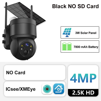 Solar Camera Wifi Outdoor 4MP Wireless Surveillance IP Cameras With Solar Panel PIR Human Detection 7800mAh Recharge Battery