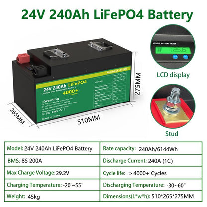 24V 200AH LiFePO4 Battery Pack 300Ah Lithium Solar Battery Grand A Cells Built-in BMS 4000+ Cycle For RV Boat NO TAX LiFePO4 48V