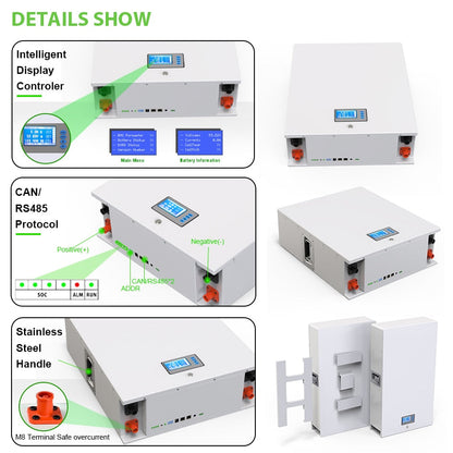 48V Powerwall 100Ah 200Ah LiFePO4 Battery - 6000+ Cycle CAN RS485 16S BMS 51.2V 5Kw 10Kw For PV Solar Off/On Grid 10Years Warranty
