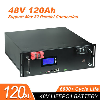 New 48V 120Ah 100Ah 200Ah LiFePo4 Battery Pack Built-in BMS 51.2V 5.12kw 32 Parallel with CAN RS485 Lithium Ion Battery NO TAX