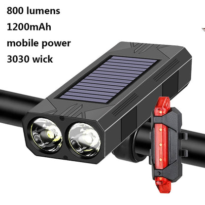 1200mAh MTB Solar Bike Light Headlight - Bicycle Flashlight 2*30 LED Front Light Bike Solar Power Bicycle Accessories