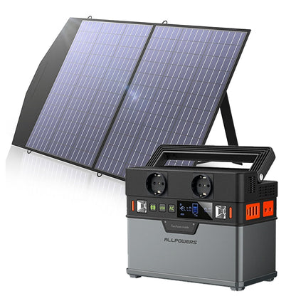 ALLPOWERS Solar Generator. 110V/220V Portable Power Station.Mobile Emergency Backup Power With 18V Foldable Solar Panel Charger