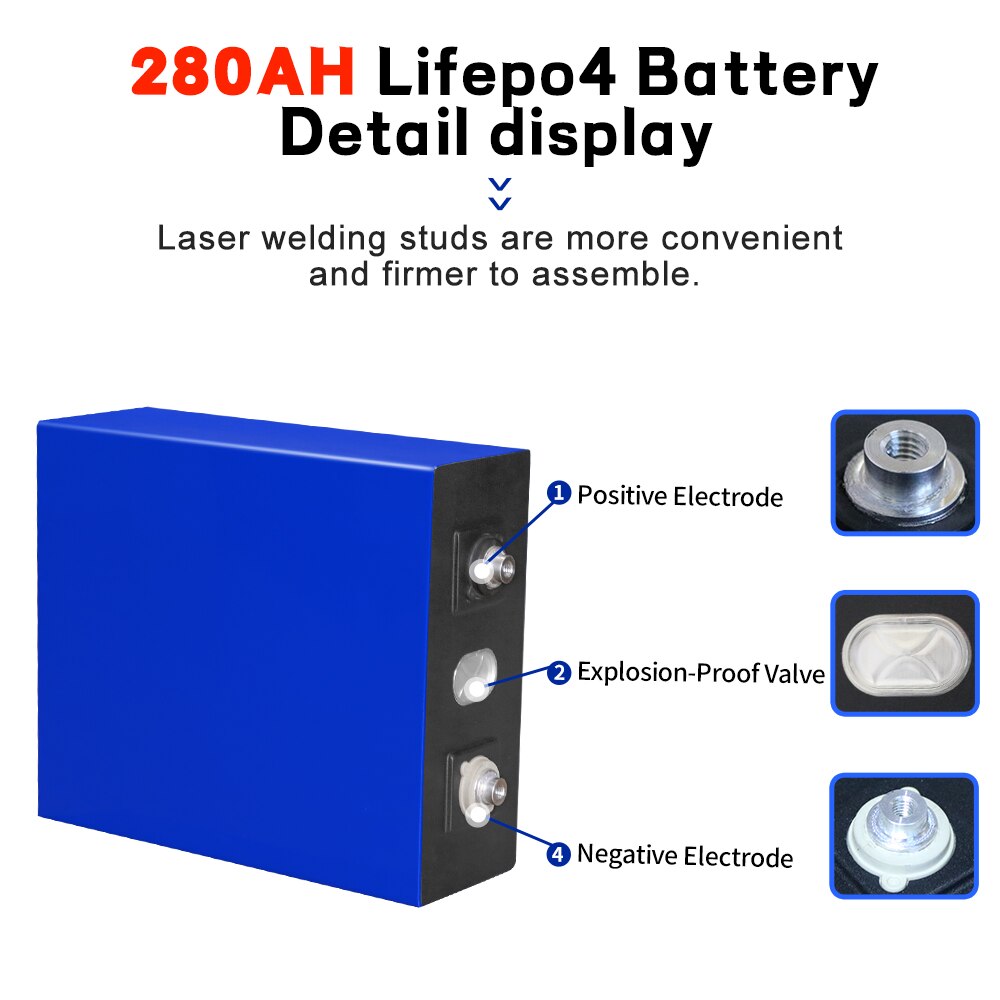 Lifepo4 Battery 280AH Rechargeable Lithium iron phosphate Cell DIY 12V 24V 48V Solar Batteri For RV Vans Campers EV  RV Boats