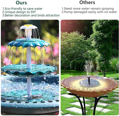 3 Tiered Bird Bath with 3W Solar Pump - DIY Solar Fountain Detachable and Suitable for Bird Bath. Garden Decoration