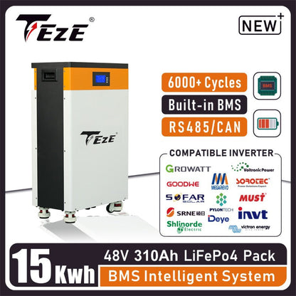 Pay by Installment 48V 15KWh 300Ah LifePo4 Battery PowerWall Home Storage Batteri Built-in BMS System Bateria Solar Backup Power