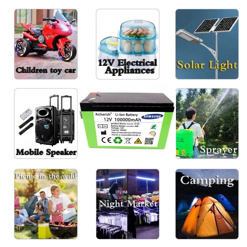 Aicherish 12V 60AH 18650 Lithium Battery Is Suitable For Solar Energy And Electric Vehicle Battery + 12.6V 3A Charger