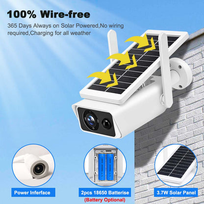 FRDMAX XM49S 4MP Solar Camera - WiFi Outdoor 100° Wide View Security Protection Wireless Surveillance Bullet Cams PIR Detection IR Night