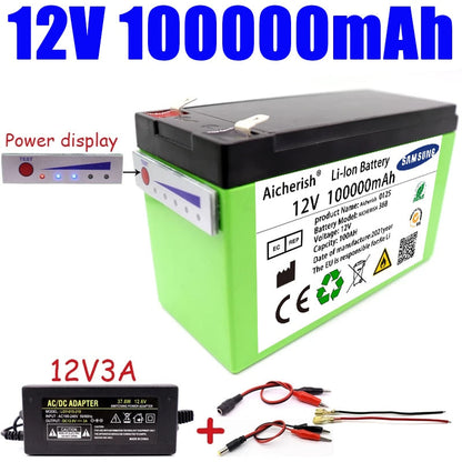 Aicherish 12V 60AH 18650 Lithium Battery Is Suitable For Solar Energy And Electric Vehicle Battery + 12.6V 3A Charger