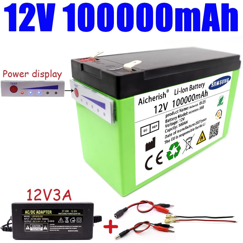 Aicherish 12V 60AH 18650 Lithium Battery Is Suitable For Solar Energy And Electric Vehicle Battery + 12.6V 3A Charger