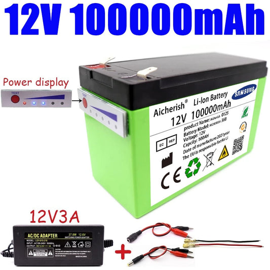 Aicherish 12V 60AH 18650 Lithium Battery Is Suitable For Solar Energy And Electric Vehicle Battery + 12.6V 3A Charger