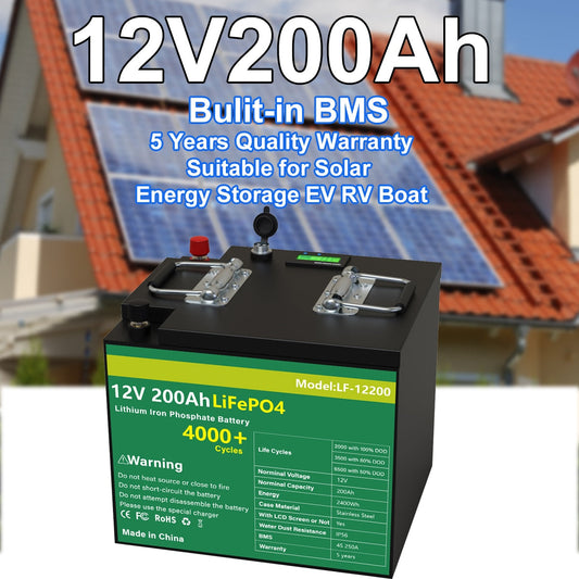 12V 200AH 202AH LiFePO4 Battery - Lithium Iron Phosphate Batteries Grand A Cells Built-in BMS Rechargeable Battery For RV Solar