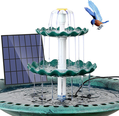 3 Tiered Bird Bath with 3W Solar Pump - DIY Solar Fountain Detachable and Suitable for Bird Bath. Garden Decoration
