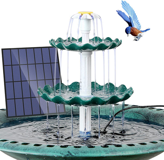 3 Tiered Bird Bath with 3W Solar Pump - DIY Solar Fountain Detachable and Suitable for Bird Bath. Garden Decoration
